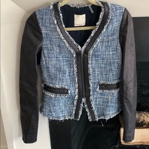 RebecaTaylor Blue/Black/White tweed leather jacket